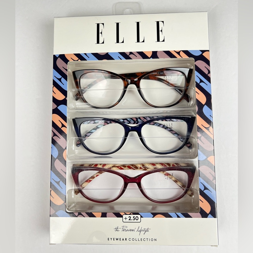Elle 3 PACK Women Reading Glasses +2.50 Tortoises Shell Multi Color